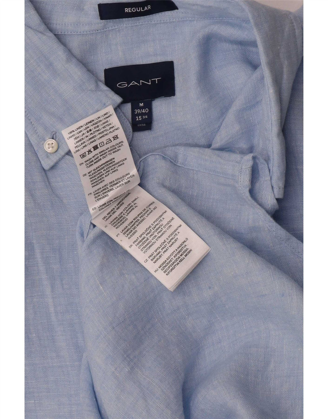 Ανδρικό πουκάμισο Gant Regular Fit Size 39/40 15 1/2 Medium Blue λινό