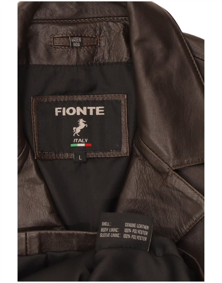 Fionte Γυναικείο δερμάτινο σακάκι με 4 κουμπιά UK 16 Large Brown Δερμάτινο