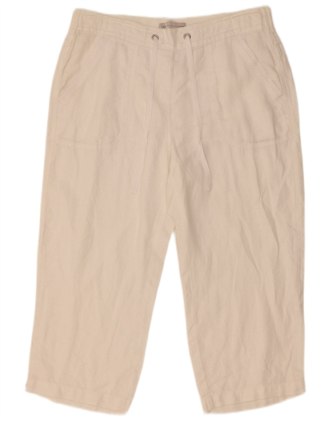 Marks & Spencer Γυναικείο ίσιο παντελόνι Capri W32 L21 Λευκό λινό