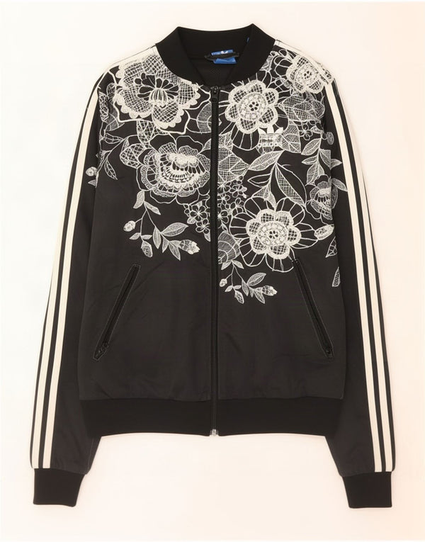 Adidas Womens Graphic Tracksuit Top Jacket UK 10 Small Black Floral