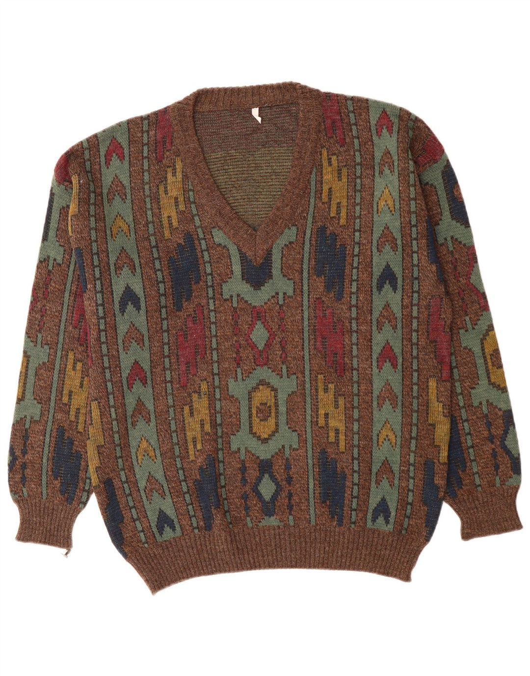 Ανδρικό πουλόβερ με λαιμόκοψη VNTAGE IT 50 Μεσαίο Καφέ Γεωμετρικό