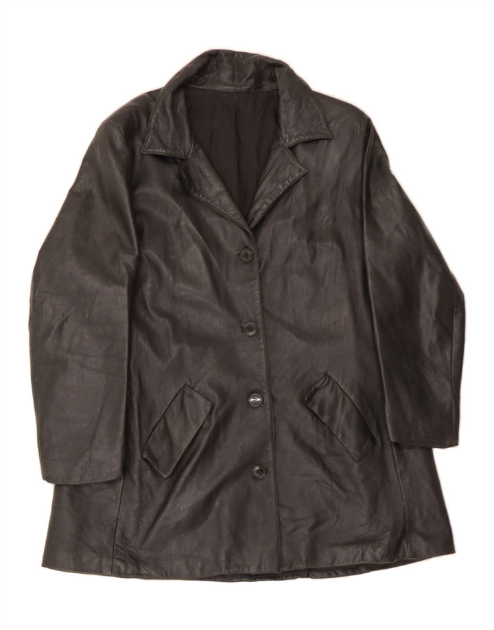 VINTAGE Womens Leather Coat UK 16 Large Black Vintage Vintage and Second-Hand Vintage from Messina Hembry 