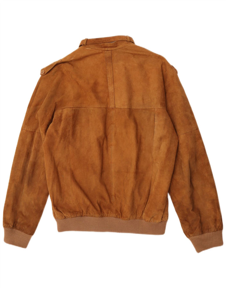 Vintage Ανδρικό Suede Bomber Jacket IT 50 Large Beige Leather