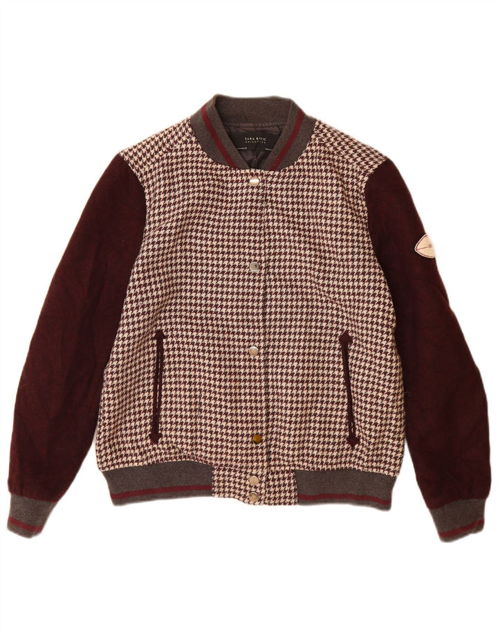 Zara Γυναικείο Μπουφάν Varsity UK 14 Medium Brown Houndstooth Acrylic