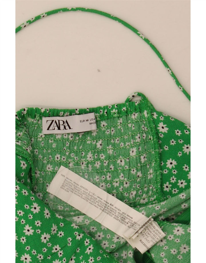 Zara Γυναικείο Sundress UK 12 Medium Green Floral Viscose