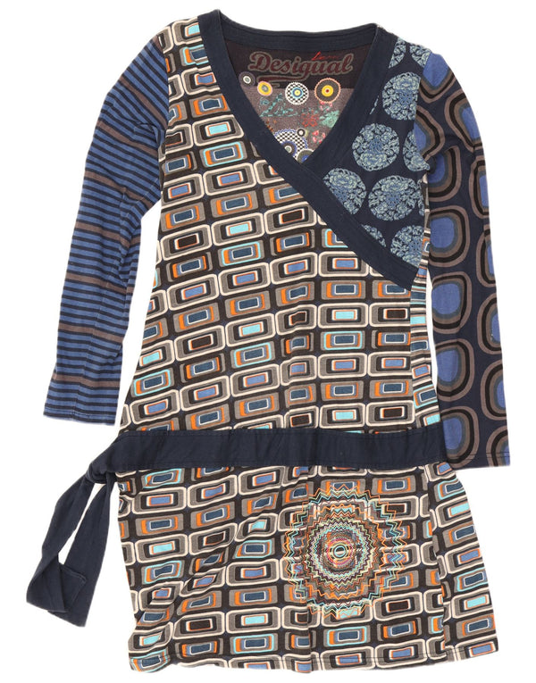 Γυναικείο Desigual Graphic Drop Waist φόρεμα UK 14 Large Navy Blue Geometric