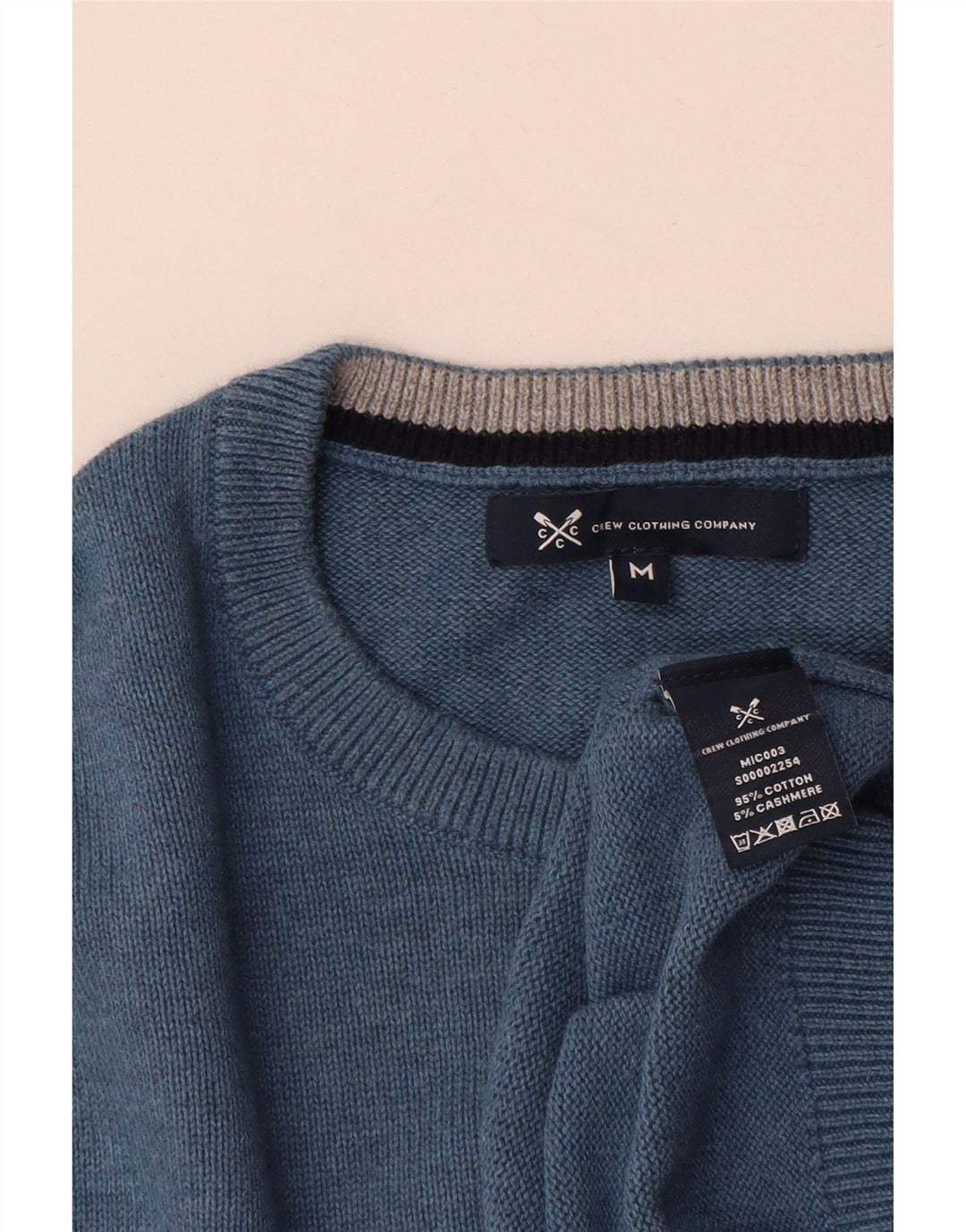 Crew Clothing Ανδρικό πουλόβερ με λαιμόκοψη μεσαίου μπλε βαμβακερό