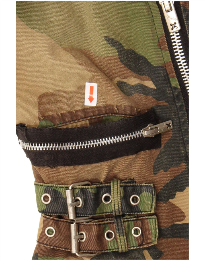 TRIPP NYC Γυναικείο Crop Military Jacket UK 10 Small Khaki Camouflage Cotton