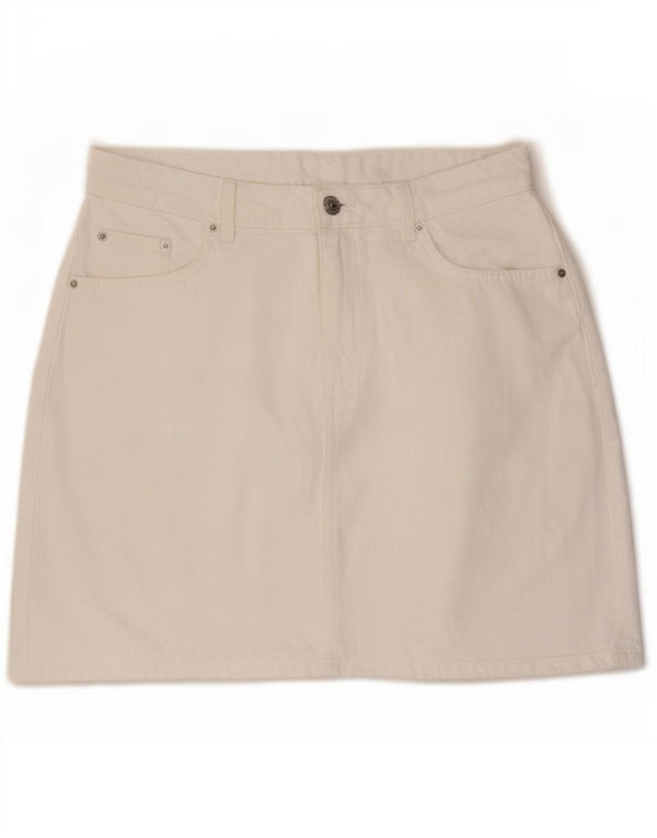 Marks & Spencer Γυναικεία Μίνι Τζιν Φούστα UK 14 Μεγάλη W32 Λευκό βαμβακερό