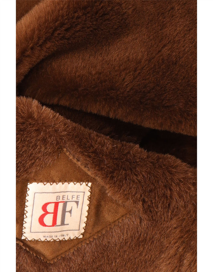 Belfe Γυναικείο Παλτό Shearling UK 14 Δέρμα μεσαίου καφέ