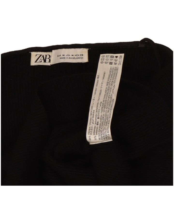 Zara γυναικείο μακρυμάνικο μπλουζάκι με ανοιχτό ώμο Crop UK 12 μεσαία μαύρη βισκόζη
