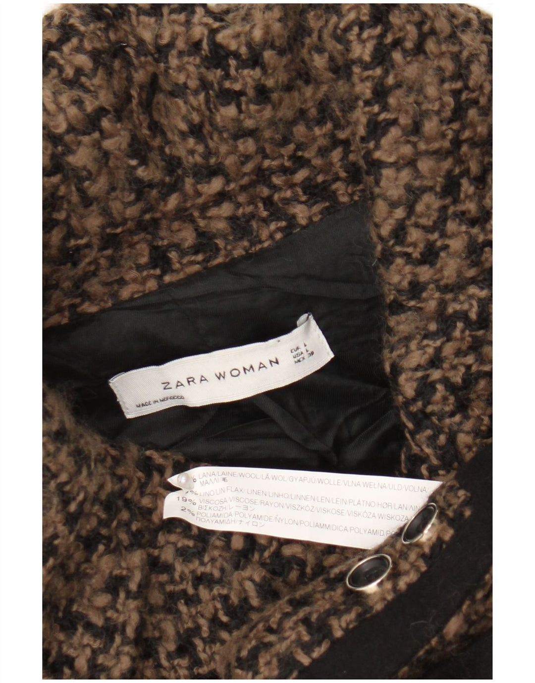 Zara Γυναικείο μπουφάν blazer UK 16 μεγάλο καφέ μαλλί Houndstooth