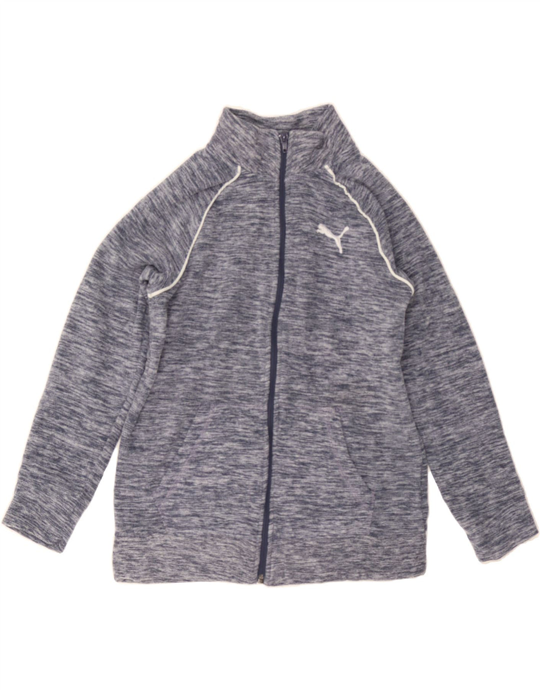 PUMA Girls Fleece Jacket 12-13 Years Large Navy Blue Flecked Polyester Vintage Puma and Second-Hand Puma from Messina Hembry 