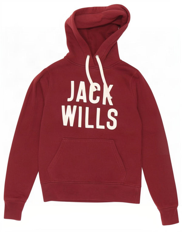 Jack Wills Γυναικείο Γραφικό Φούτερ με κουκούλα UK 8 Μικρό βαμβακερό μπορντό