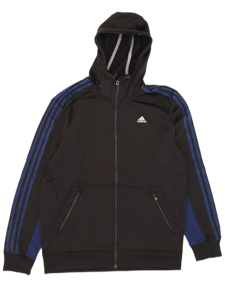 Ανδρικό πουλόβερ Adidas Climalite με φερμουάρ με κουκούλα μεσαίου μαύρου πολυεστέρα