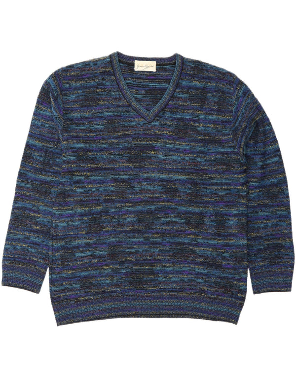 GIANNI SGARBI Mens V-Neck Jumper Sweater IT 52 Large Blue Flecked Wool