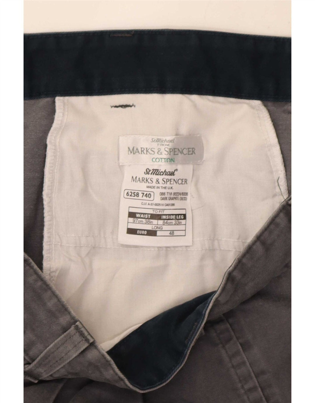 Ανδρικό παντελόνι Chino Marks & Spencer W38 L33 Γκρι βαμβακερό
