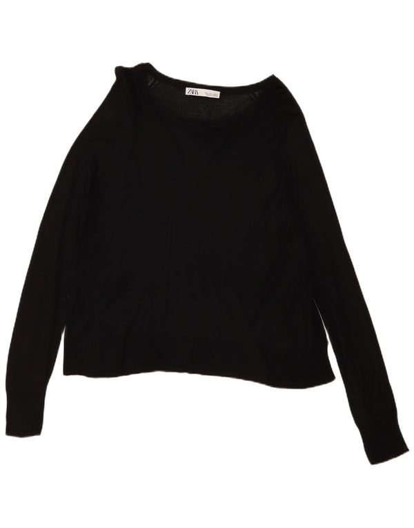 Zara Γυναικείο πουλόβερ με λαιμό σκάφος UK 10 Small Black Viscose