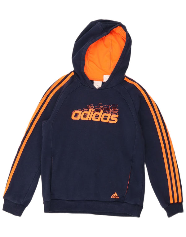 Adidas Boys Graphic Hoodie Jumper 11-12 Years Large Navy Blue ριγέ