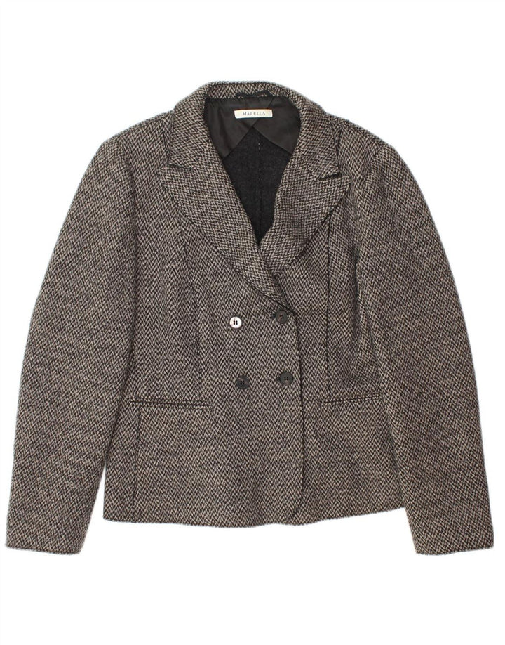 MARELLA Womens Double Breasted Blazer Jacket UK 16 Large Grey Herringbone