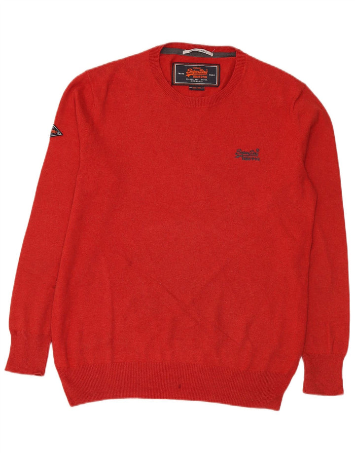 Superdry Ανδρικό πουλόβερ με λαιμόκοψη, μεγάλο κόκκινο βαμβακερό