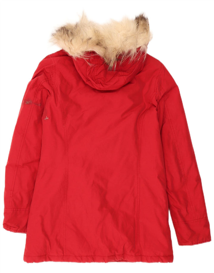 Woolrich Γυναικείο παλτό με κουκούλα μεγάλου μεγέθους padded UK 10 Small Burgundy