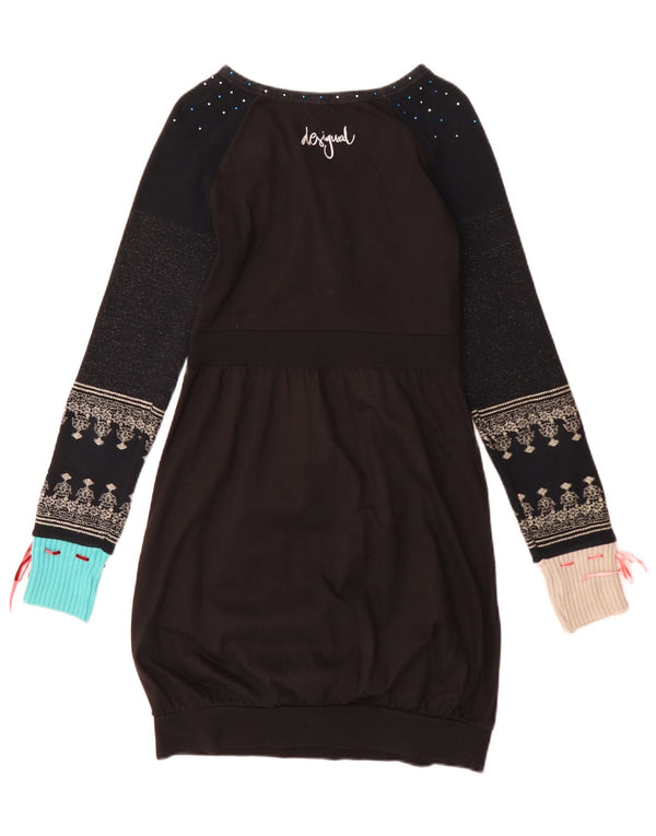 Desigual Γυναικείο μακρυμάνικο φόρεμα φούσκα UK 12 Medium μαύρο γεωμετρικό