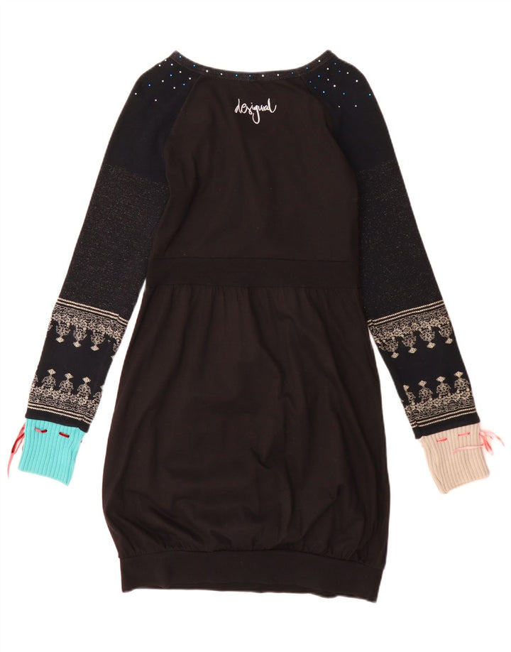 Desigual Γυναικείο μακρυμάνικο φόρεμα φούσκα UK 12 Medium μαύρο γεωμετρικό