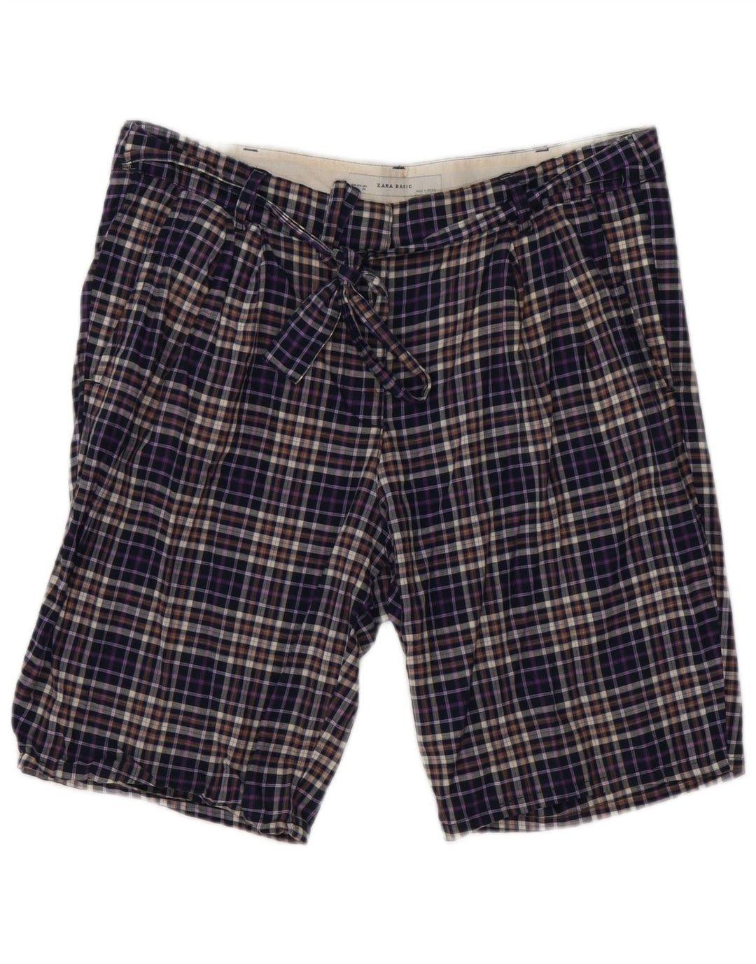 Zara Ανδρικό σορτς Chino μεγάλο W30 Navy Blue Check Cotton