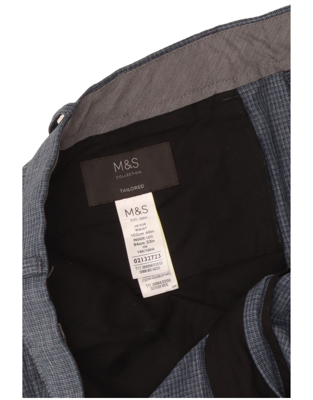 Marks & Spencer Ανδρικό κωνικό παντελόνι W40 L33 Blue Check