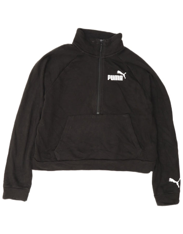Γυναικεία φούτερ με φερμουάρ Puma Crop γραφικό Jumper UK 14 Medium Black