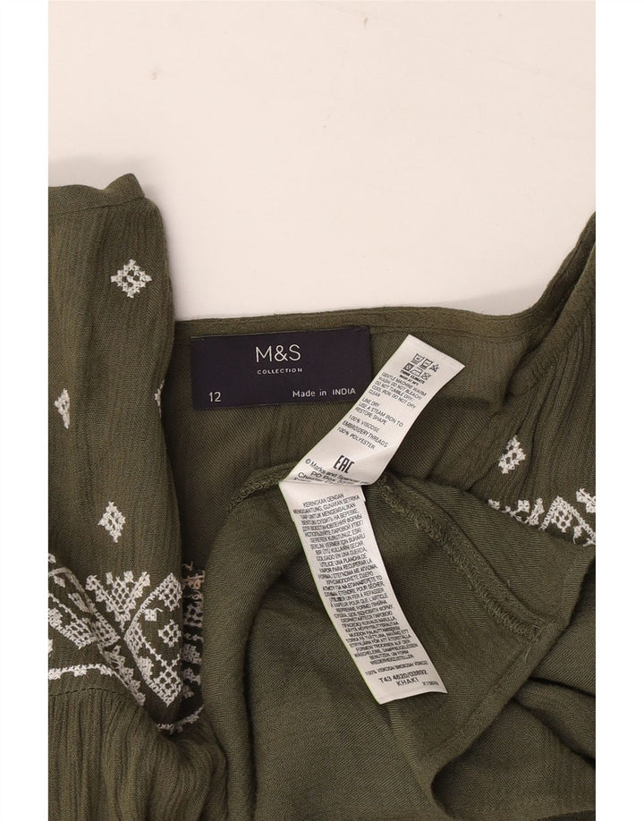 Marks & Spencer Γυναικεία μακρυμάνικη μπλούζα τοπ UK 12 Medium Khaki Geometric