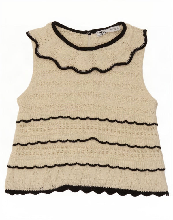 Zara γυναικεία πλεκτή μπλούζα Crop τοπ UK 12 Medium Off White ριγέ