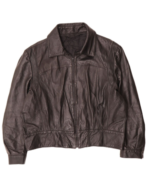 Vintage Γυναικείο Oversized Δερμάτινο Μπουφάν IT 50 XL Μαύρο