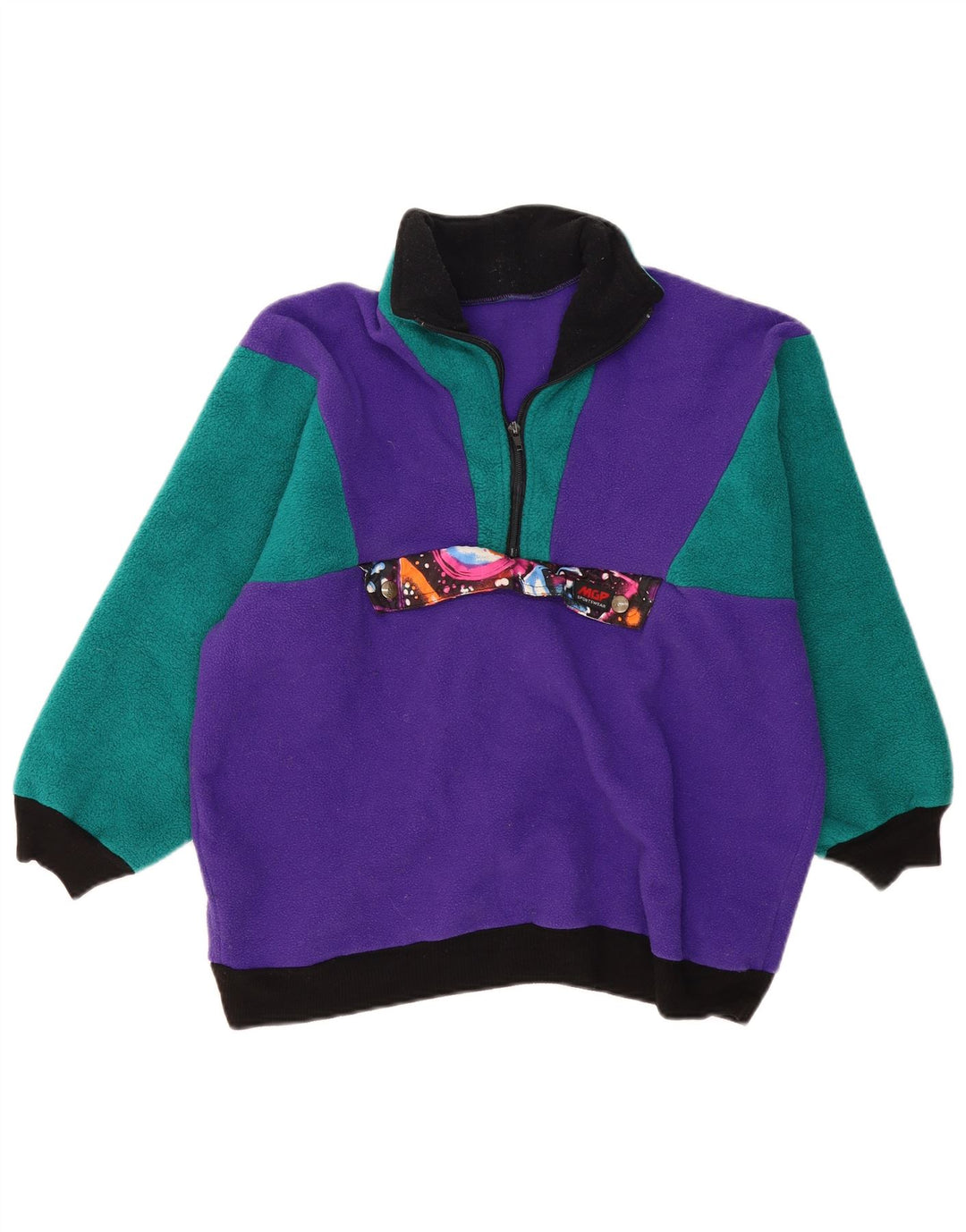 VINTAGE Γυναικείο υπερμεγέθη Fleece Jumper UK 10 Small Purple Colourblock