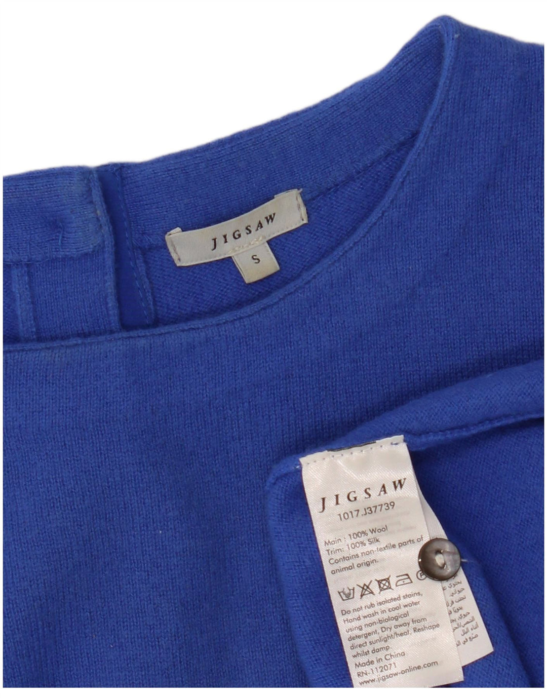 JIGSAW Γυναικείο πουλόβερ ζακέτα με 3/4 μανίκια UK 10 Small Blue Wool