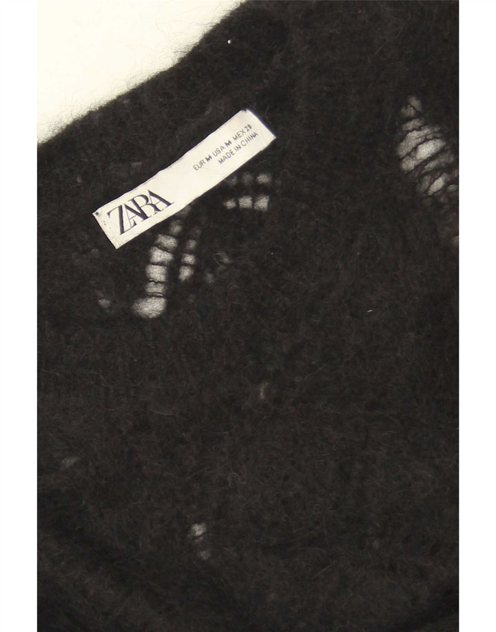 Zara Γυναικείο πουλόβερ με λαιμόκοψη UK 14 Medium Μαύρο