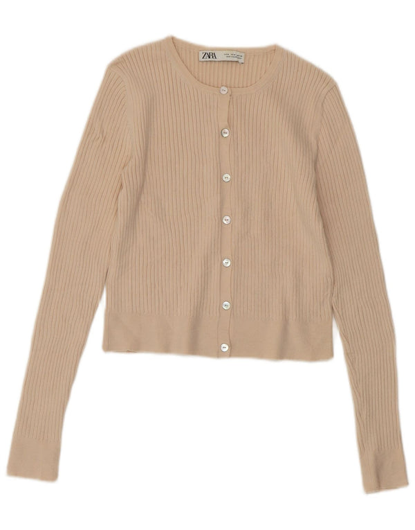 Γυναικείο πουλόβερ ZARA Crop Cardigan UK 12 Medium Beige Viscose