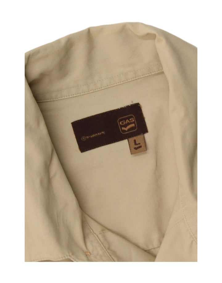 GAS Mens Short Sleeve Shirt Large Beige Cotton