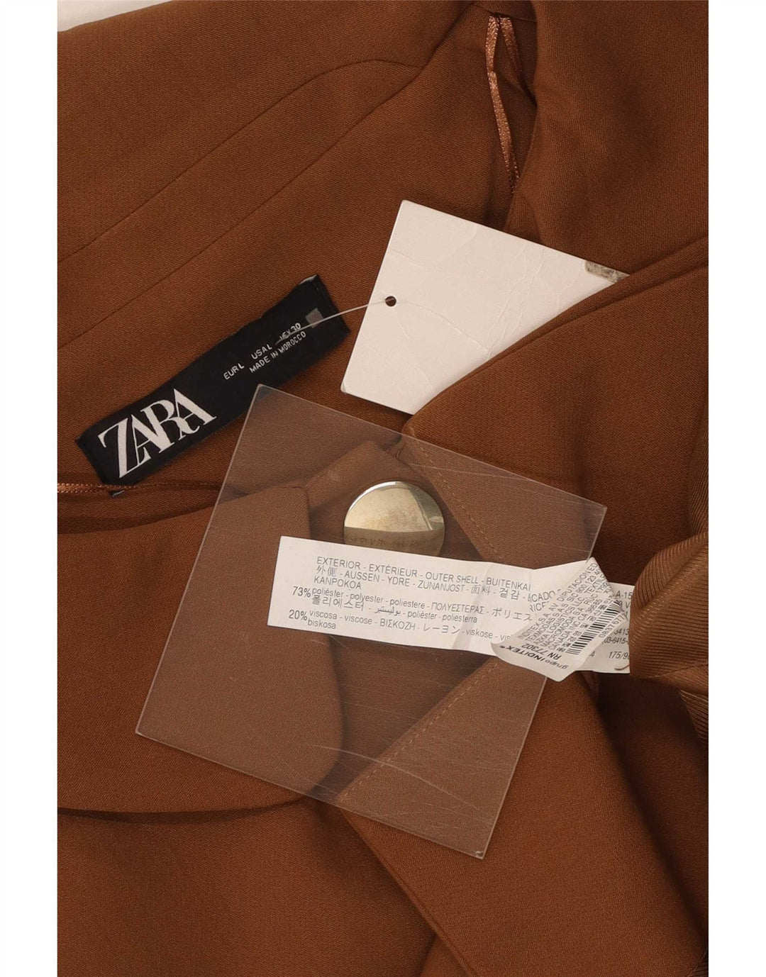 Zara Γυναικείο 3/4 μανίκι 3 κουμπιά σακάκι UK 16 Large Brown Πολυεστέρας