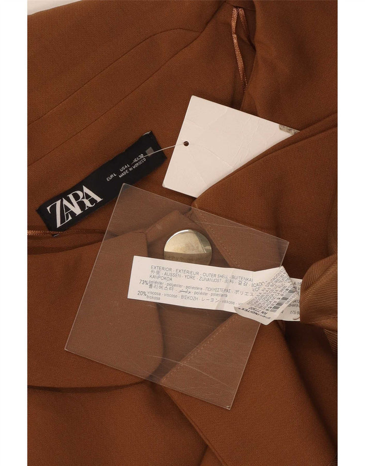 Zara Γυναικείο 3/4 μανίκι 3 κουμπιά σακάκι UK 16 Large Brown Πολυεστέρας