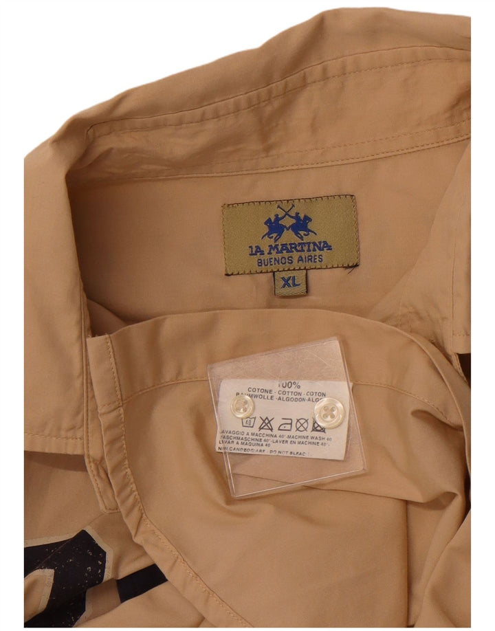 LA MARTINA Ανδρικό πουκάμισο Royal Navy Graphic XL Beige Courblock Βαμβακερό