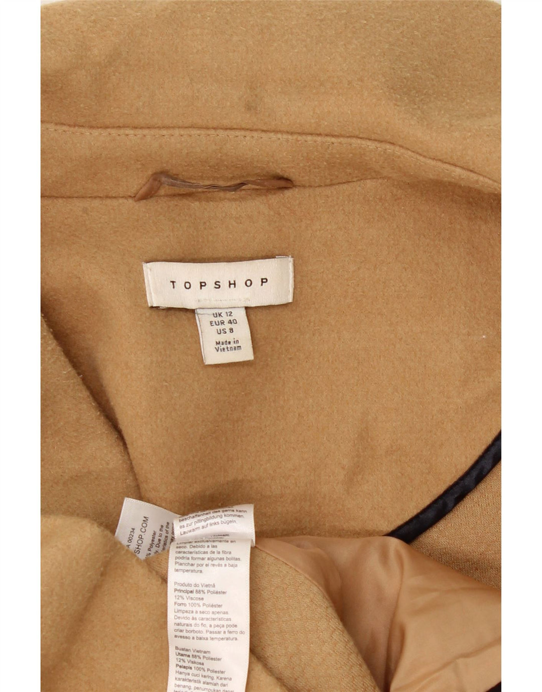 Topshop Γυναικείο παλτό με διπλό στήθος UK 12 Medium Beige Polyester
