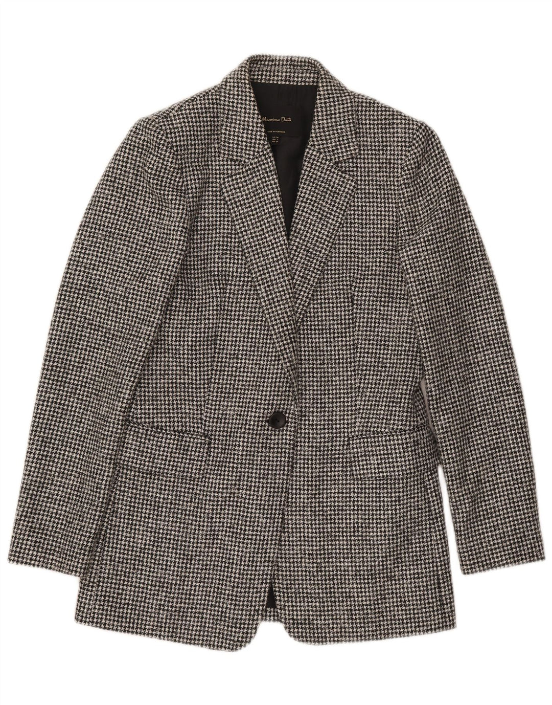 Massimo Dutti Γυναικείο σακάκι με 1 κουμπί EU 34 2XS Γκρι Houndstooth μαλλί