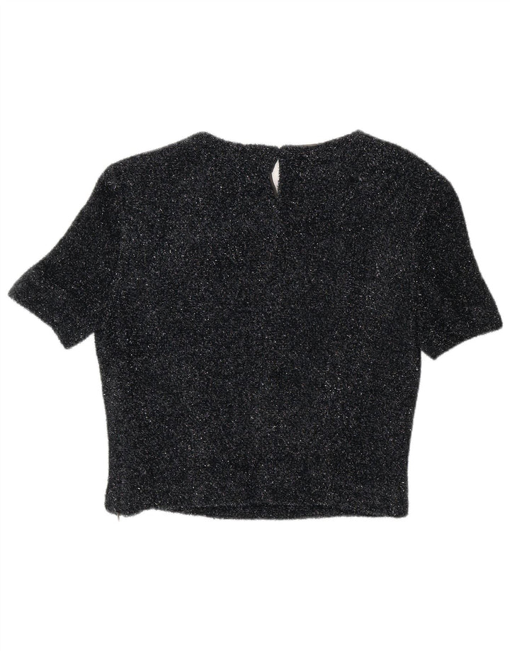 Vintage γυναικεία μπλούζα Crop Top EU 42 Large Black Flecked Polyester