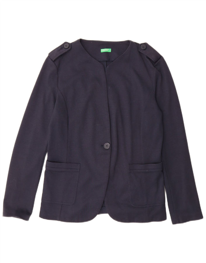 Benetton Γυναικείο Μπουφάν 1 Κουμπί 1 Κουμπί Blazer UK 12 Medium Navy Blue