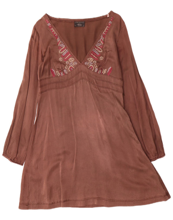 Replay γυναικείο μακρυμάνικο φόρεμα Α-γραμμής UK 12 μεσαίο καφέ μεταξωτό