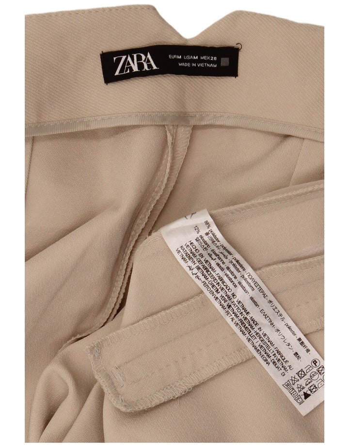 Zara γυναικείο παντελόνι με φαρδύ κοντό πόδι Medium W28 L26 Beige Polyester