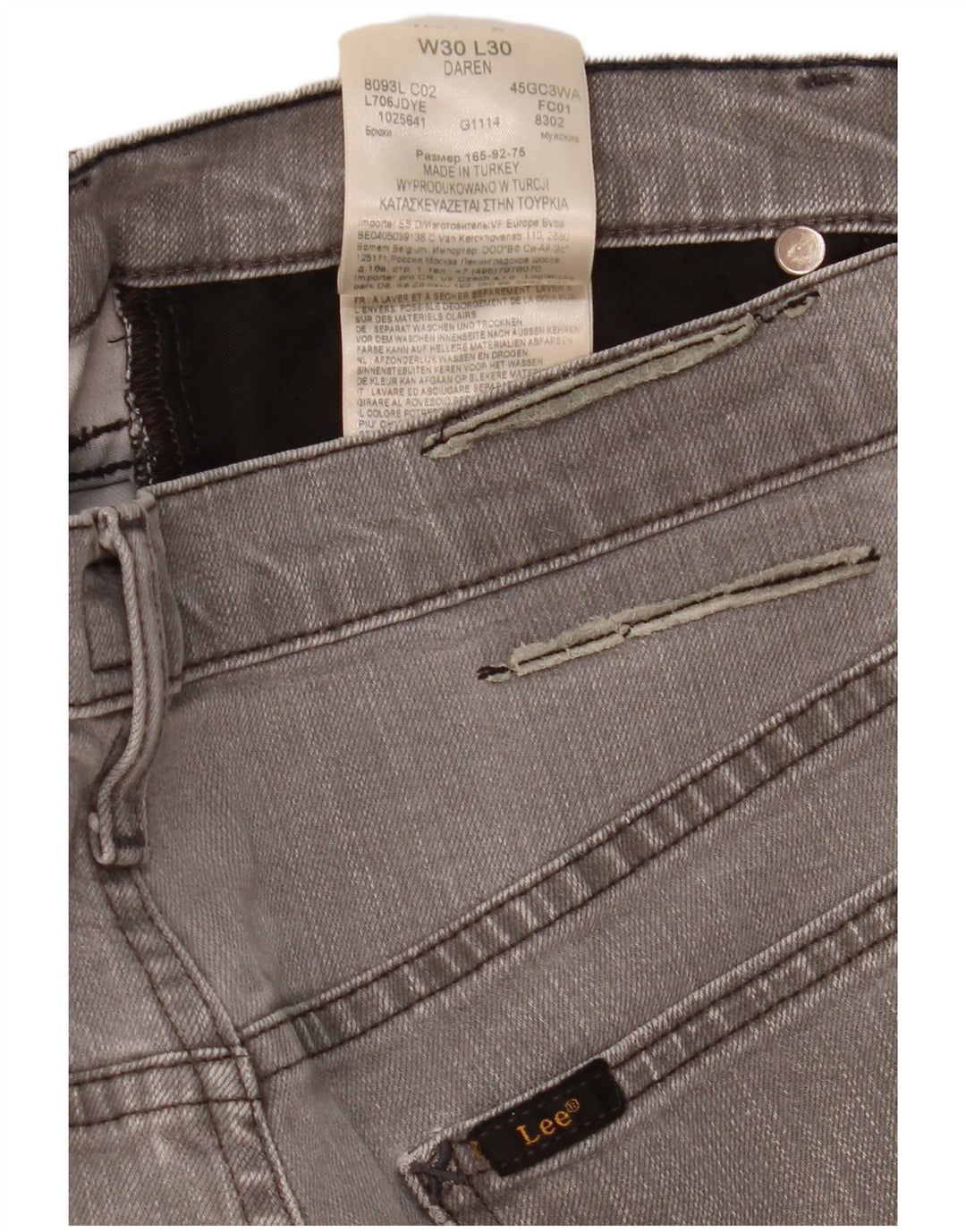 LEE Mens Daren Straight Jeans W30 L30 Grey Cotton