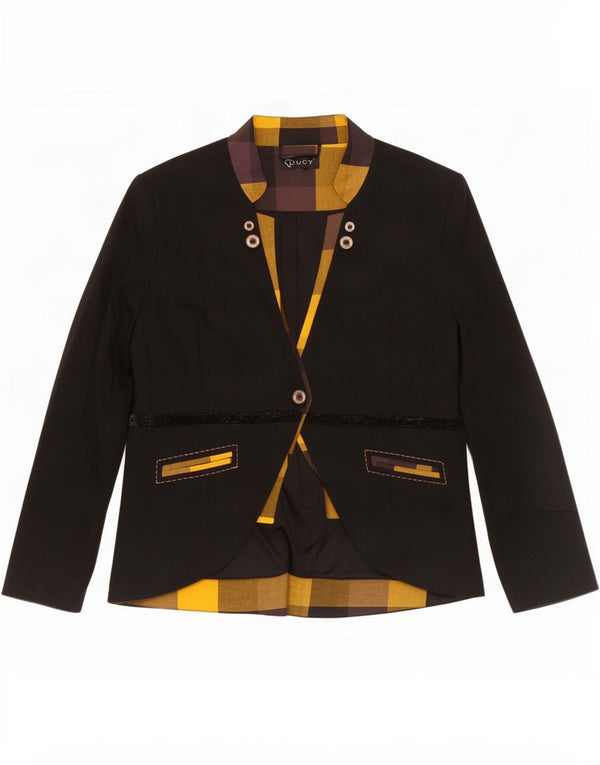 Lucy Γυναικείο Μπουφάν 1 Κουμπί Blazer UK 14 Medium Black Colourblock
